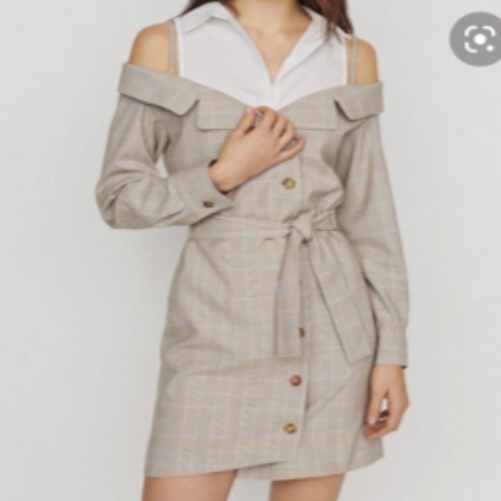 Maje Redwan Plaid Off The Shoulder Dress Size 3